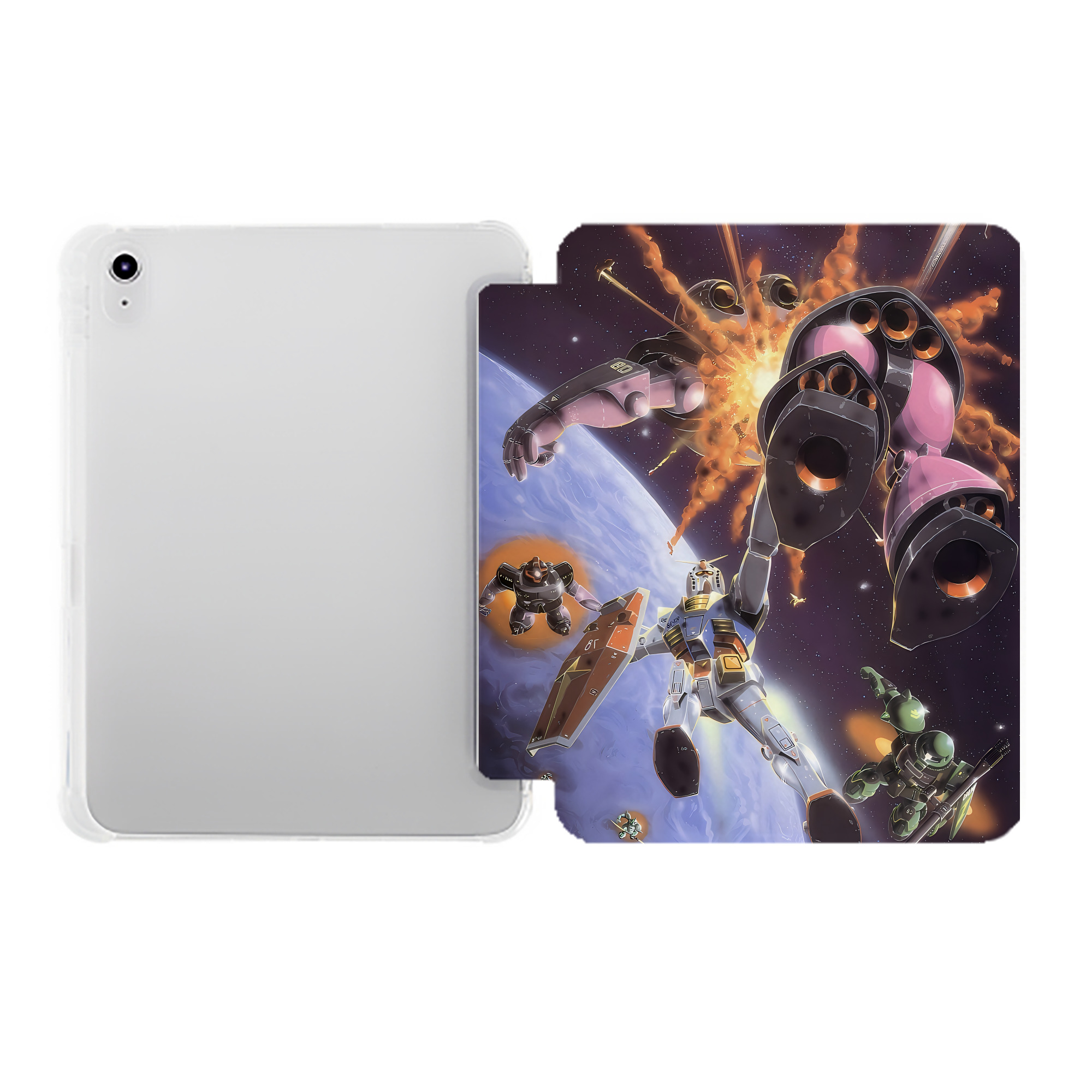 （画像用） 機動戦士ガンダム Mobile Suit Gundam IPad ケース ペン収納付き 三つ折りスタンド PUレザー×シリコン 対応機種9.5/10.5/10.9インチ